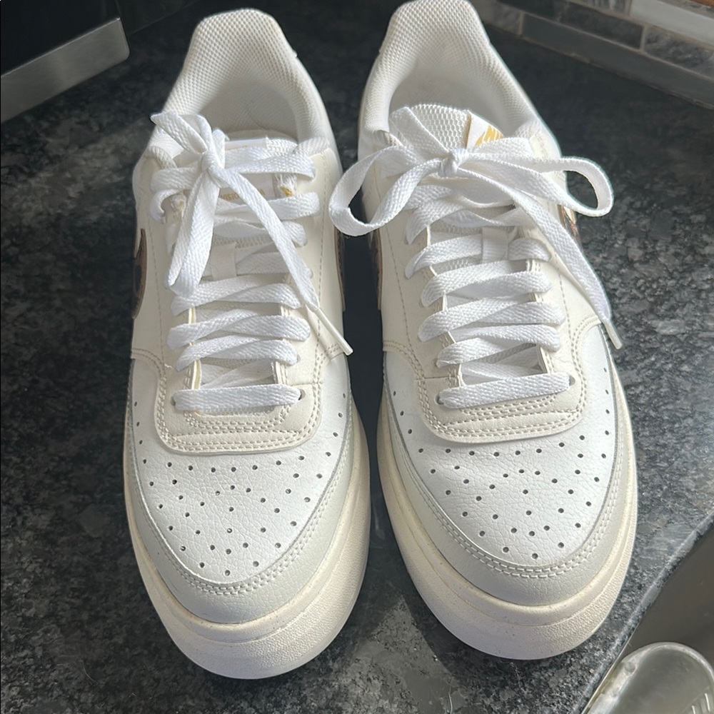Nike White Sneakers with Leopard Swoosh (size 10.5) - Picture 2 of 6